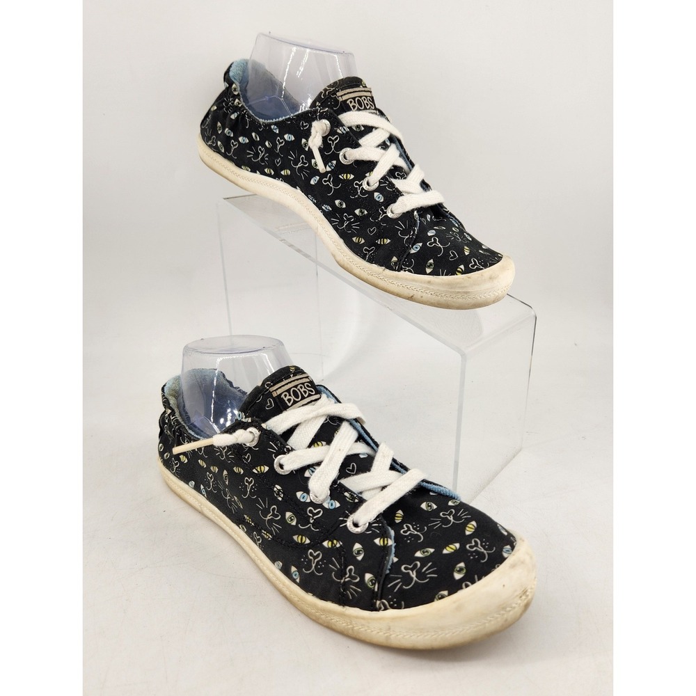 Skechers BOBS Beach Bingo Cat Print Slip On Sneakers Womens 8 Black Multi 113109